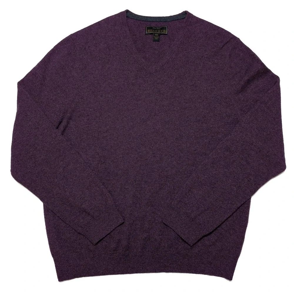 JOS A BANK 100% Cashmere V-Neck Sweater Purple Men's XXL 2XL